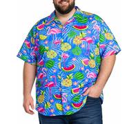 King Kameha Chemise hawaïenne Homme Manches Courtes, Flamingo Melon, Bleu Indigo, 9XL