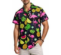 King Kameha Chemise hawaïenne Homme Manches Courtes, Flamingo Melon, Noir, 5XL