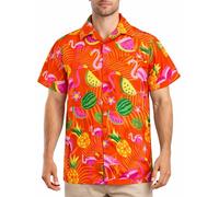 King Kameha Chemise hawaïenne Homme Manches Courtes, Flamingo Melon, Orange, 4XL