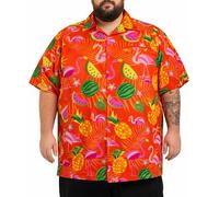 King Kameha Chemise hawaïenne Homme Manches Courtes, Flamingo Melon, Orange, 7XL