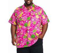 King Kameha Chemise hawaïenne Homme Manches Courtes, Flamingo Melon, Rose, 12XL