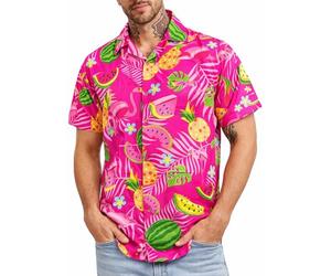 King Kameha Chemise hawaïenne Homme Manches Courtes, Flamingo Melon, Rose, 6XL