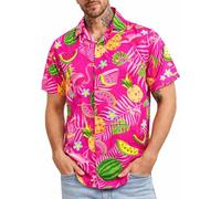 King Kameha Chemise hawaïenne Homme Manches Courtes, Flamingo Melon, Rose, S