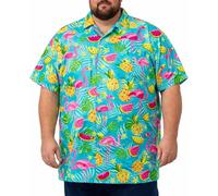 King Kameha Chemise hawaïenne Homme Manches Courtes, Flamingo Melon, Turquoise, 7XL
