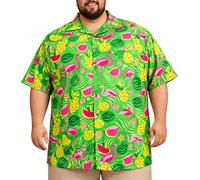 King Kameha Chemise hawaïenne Homme Manches Courtes, Flamingo Melon, Vert, 8XL
