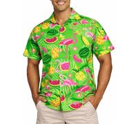 King Kameha Chemise hawaïenne Homme Manches Courtes, Flamingo Melon, Vert, XS