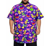 King Kameha Chemise hawaïenne Homme Manches Courtes, Flamingo Melon, Violet, 8XL