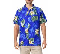 King Kameha Chemise hawaïenne Homme Manches Courtes, Small-Flower, Bleu, XXL