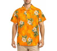 King Kameha Chemise hawaïenne Homme Manches Courtes, Small-Flower, Jaune, 6XL