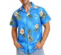 King Kameha Chemise hawaïenne Homme Manches Courtes, Small-Flower, Turquoise, 4XL