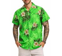 King Kameha Chemise hawaïenne Homme Manches Courtes, Small-Flower, Vert, 4XL