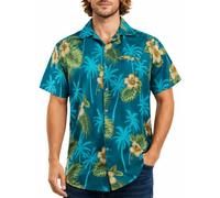 King Kameha Chemise hawaïenne Homme Manches Courtes, Small-Flower, Vert-Pétrole, XL