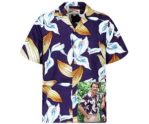 King Kameha Chemise hawaïenne originale Paradise Found pour homme - Manches courtes - Poche avant - Imprimé hawaïen - Magnum Tom Selleck, Tom Selleck Calla Lily Violet, XL