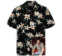 King Kameha Chemise hawaïenne originale pour homme - Manches courtes - Poche avant - Imprimé hawaïen Magnum Tom Selleck, Tom Selleck Star Orchid Noir, XS