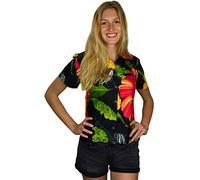 King Kameha Funky Blouse-Chemisier-Hawaienne, Manche-Courte, Big-Flower, Noir, XL