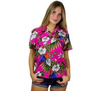 King Kameha Funky Blouse-Chemisier-Hawaienne, Manche-Courte, Cherry-Parrot, Rose, XXL