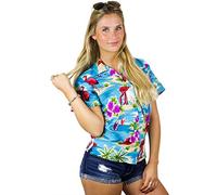 King Kameha Funky Blouse-Chemisier-Hawaienne, Manche-Courte, Flamingos, Turquoise, L