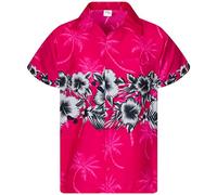 King Kameha Funky Blouse-Chemisier-Hawaienne, Manche-Courte, Flower-Chest, Rose, S
