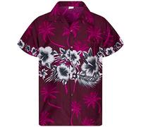 King Kameha Funky Blouse-Chemisier-Hawaienne, Manche-Courte, Flower-Chest, Violet, XL