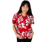 King Kameha Funky-Blouse-Chemisier-Hawaienne, Manche-Courte, Hibiscus, Eclectic-Rouge, M