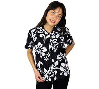 King Kameha Funky-Blouse-Chemisier-Hawaienne, Manche-Courte, Hibiscus, Noir, 3XL