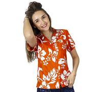 King Kameha Funky-Blouse-Chemisier-Hawaienne, Manche-Courte, Hibiscus, Orange, XXL