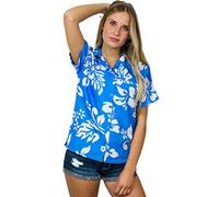 King Kameha Funky-Blouse-Chemisier-Hawaienne, Manche-Courte, Hibiscus, Turquoise, XL