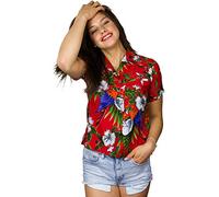 King Kameha Funky Blouse-Chemisier-Hawaienne, Manche-Courte, JK-Cherry-Parrot, Rouge, XXL