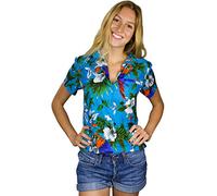 King Kameha Funky Blouse-Chemisier-Hawaienne, Manche-Courte, JK-Cherry-Parrot, Turquoise, XXL