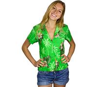 King Kameha Funky-Blouse-Chemisier-Hawaienne, Manche-Courte, JK-Small-Flower, Vert, M