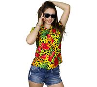 King Kameha Funky Blouse-Chemisier-Hawaienne, Manche-Courte, Leopard-Flowers, Jaune, L