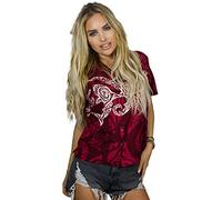 King Kameha Funky Blouse-Chemisier-Hawaienne, Manche-Courte, Maori-Chest, Bordeaux-Rouge, S
