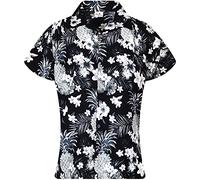 King Kameha Funky Blouse-Chemisier-Hawaienne, Manche-Courte, Pineapple-Flowers, Gris-Mono, XXL