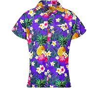 King Kameha Funky Blouse-Chemisier-Hawaienne, Manche-Courte, Pineapple-Flowers, Violet, M