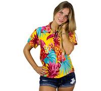 King Kameha Funky-Blouse-Chemisier-Hawaienne, Manche-Courte, Pineapple, Jaune, S