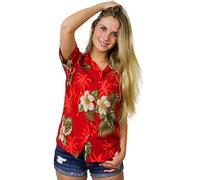King Kameha Funky-Blouse-Chemisier-Hawaienne, Manche-Courte, Small-Flower, Rouge, XXL