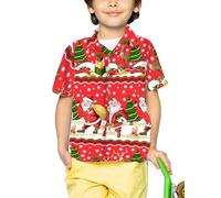 King Kameha Funky-Chemise-Hawaienne, Enfants, Noël, Manche-Courte, Christmas-Border-Print, Rouge, 12