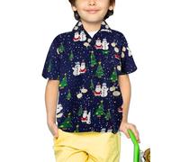 King Kameha Funky-Chemise-Hawaienne, Enfants, Noël, Manche-Courte, Christmas-Buddies, Bleu, 14