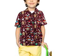 King Kameha Funky-Chemise-Hawaienne, Enfants, Noël, Manche-Courte, Christmas-Ginger-Bread, Rouge, 10