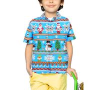 King Kameha Funky-Chemise-Hawaienne, Enfants, Noël, Manche-Courte, Christmas-Rows, Bleu-Glacier, 14