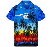 King Kameha Funky Chemise-Hawaienne, Manche-Courte, Beach, Bleu, M