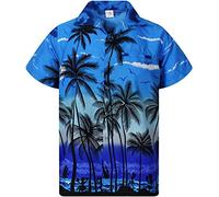 King Kameha Funky Chemise-Hawaienne, Manche-Courte, Beach, Bleu-Mono, 4XL