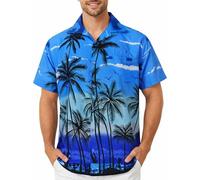 King Kameha Funky Chemise-Hawaienne, Manche-Courte, Beach, Bleu-Mono, 7XL