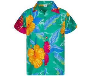 King Kameha Funky Chemise-Hawaienne, Manche-Courte, Big-Flower, Bleu-Ciel, S