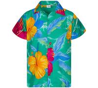 King Kameha Funky Chemise-Hawaienne, Manche-Courte, Big-Flower, Bleu-Ciel, XXL