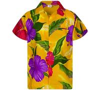 King Kameha Funky Chemise-Hawaienne, Manche-Courte, Big-Flower, Jaune, 3XL