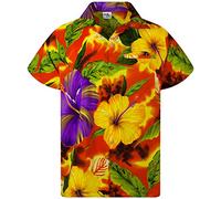 King Kameha Funky Chemise-Hawaienne, Manche-Courte, Big-Flower, Orange, XXL