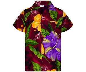 King Kameha Funky Chemise-Hawaienne, Manche-Courte, Big-Flower, Rouge-Marron, XXL