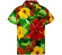 King Kameha Funky Chemise-Hawaienne, Manche-Courte, Big-Flower, Vert, XL
