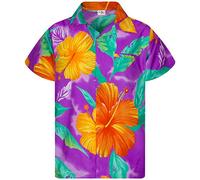 King Kameha Funky Chemise-Hawaienne, Manche-Courte, Big-Flower, Violet-Clair, L